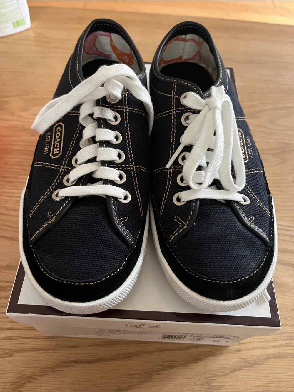 Coach Men's Black Canvas Low-Top Sneakers with White Laces